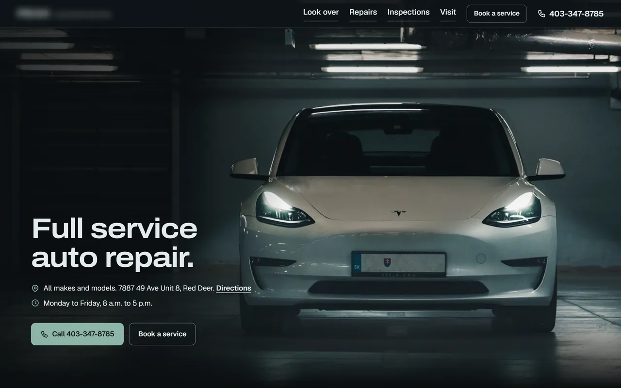 A demo site we built for a local auto shop, shown on a laptop